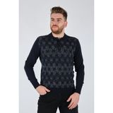 Fulker Minimalist Geometrik Desen Erkek Uzun Kol Triko Kazak - Lacivert