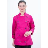 Full Düğmeli Şef Gömlek Aşçı Kıyafeti Chef Aşçı Forması - Pembe - XL