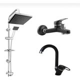 Full Siyah Robot Duş Lavabo Banyo Bataryası 3’lü Set Çift Su Girişli