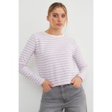 Fulla Moda 3 İplik Şardonsuz Çizgili Bisiklet Yaka Sweatshirt
