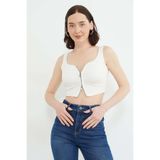 Fulla Moda Basic Çift Fermuarlı Kaplı Bluz
