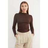 Fulla Moda Basic Yanları Drapeli Dik Yaka Modal Bluz