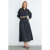 Fulla Moda Beli Lastikli Cepli Maxi Boy Etek