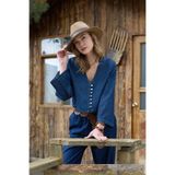 Fulla Moda Düğmeli Geniş Kol Crop Jean Gömlek