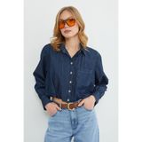 Fulla Moda Düğmeli Tek Cepli Crop Jean Gömlek