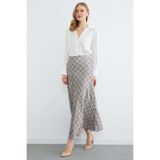 Fulla Moda Ekose Desenli Maxi Boy Saten Etek