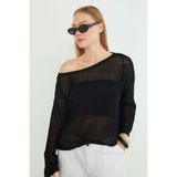 Fulla Moda File Örgülü Kayık Yaka Triko Bluz
