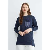 Fulla Moda Fullamodest Kelebek Nakışlı Taşlı Bisiklet Yaka Tunik