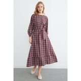 Fulla Moda Fullamodest Kuşaklı Ekose Desenli Elbise