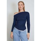 Fulla Moda Garnili Kayık Yaka Drapeli Asimetrik Kesim Modal Bluz