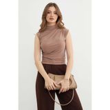 Fulla Moda Omzu Ve Yanları Drapeli Dik Yaka Bluz