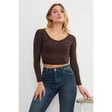 Fulla Moda V Yaka Uzun Kol Crop Bluz