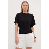 Fulla Moda Yarasa Kol Bisiklet Yaka Crop Bluz