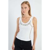 Fulla Moda Zımbalı Kalın Askılı Slim Fit Bluz