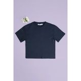 FullaModa %100 Pamuk Basic Salaş Kız Çocuk Tişört - Lacivert - 13 - 14 Yaş