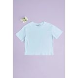 FullaModa %100 Pamuk Basic Salaş Kız Çocuk Tişört - Mavi - 9 - 10 Yaş