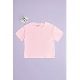 FullaModa %100 Pamuk Basic Salaş Kız Çocuk Tişört - Pembe - 11 - 12 Yaş