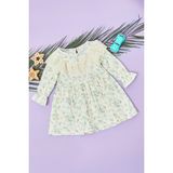 FullaModa %100 Pamuk Çiçekli Dantelli Kız Çocuk Elbise - 2 Yaş - Yeşil