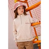 FullaModa 3 Iplik Yarım Fermuarlı Dik Yaka Kız Çocuk Sweatshirt - Bej - 13 - 14 Yaş