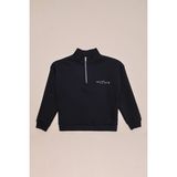 FullaModa 3 Iplik Yarım Fermuarlı Dik Yaka Kız Çocuk Sweatshirt - Siyah - 12 - 13 Yaş