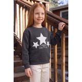 FullaModa 3 Iplik Yıldız Baskılı Bisiklet Yaka Kız Çocuk Sweatshirt - Antrasit - 9 - 10 Yaş
