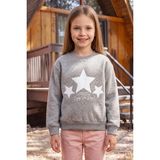 FullaModa 3 Iplik Yıldız Baskılı Bisiklet Yaka Kız Çocuk Sweatshirt - Gri Melanj - 12 - 13 Yaş