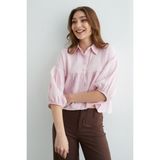 FullaModa Balon Kol Salaş Müslin Kumaş Gömlek - Pembe