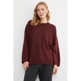 FullaModa Basic Bisiklet Yaka Salaş Triko Kazak - Bordo - M - L