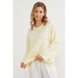 FullaModa Basic Bisiklet Yaka Salaş Triko Kazak - Sarı - M - L