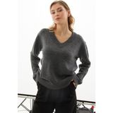 FullaModa Basic V Yaka Salaş Kazak - Antrasit - M - L