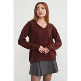 FullaModa Basic V Yaka Salaş Kazak - Bordo - M - L