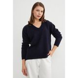 FullaModa Basic V Yaka Salaş Kazak - Lacivert - M - L