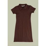 FullaModa Basic Yarım Fermuarlı Polo Yaka Kız Çocuk Elbise - 7 - 8 Yaş - Kahve
