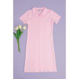 FullaModa Basic Yarım Fermuarlı Polo Yaka Kız Çocuk Elbise - 7 - 8 Yaş - Pembe