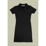 FullaModa Basic Yarım Fermuarlı Polo Yaka Kız Çocuk Elbise - 7 - 8 Yaş - Siyah