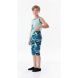FullaModa Baskılı Bisiklet Yaka Erkek Çocuk Pijama Takımı - 4 - 5 Yaş - Mavi