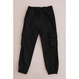 FullaModa Beli Bağlamalı Kargo Cepli Erkek Çocuk Jogger Pantolon - Siyah - 8 - 9 Yaş