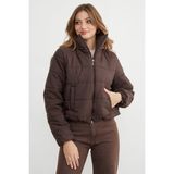 FullaModa Beli Lastikli Crop Şişme Mont - Kahve