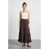 FullaModa Beli Lastikli Dantelli Maxi Boy Etek - Kahve