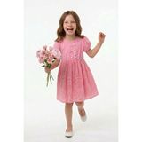 FullaModa Brode Detaylı Fiyonklu Kız Çocuk Elbise - 7 Yaş - Pembe