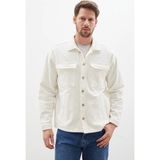 FullaModa Düğmeli Polo Yaka Cepli Regular Fit Kadife Ceket - Ekru