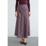 FullaModa Ekose Desenli Maxi Boy Saten Etek - Kahve