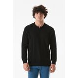 FullaModa Erkek Fitilli Polo Yaka Triko Kazak Uzun Kol Siyah Renk 70 cm Boy