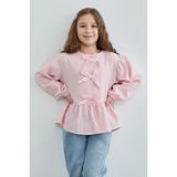 FullaModa Fiyonk Detaylı Çizgili Kız Çocuk Bluz - Pembe - 7 - 8 Yaş