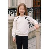 FullaModa Fiyonk Nakışlı Biyeli Bisiklet Yaka Kız Çocuk Sweatshirt - Ekru - 12 - 13 Yaş