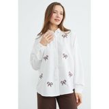 FullaModa Fiyonk Nakışlı Oversize Gömlek - XL - Beyaz