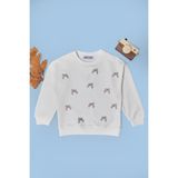 FullaModa Fiyonk Nakışlı Taşlı Kız Çocuk Sweatshirt - Ekru - 5 Yaş
