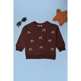 FullaModa Fiyonk Nakışlı Taşlı Kız Çocuk Sweatshirt - Kahve - 6 Yaş