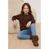 FullaModa Fiyonk Nakışlı Taşlı Kız Çocuk Sweatshirt - Kahve - 8 - 9 Yaş