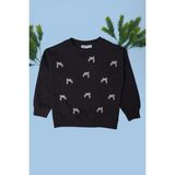 FullaModa Fiyonk Nakışlı Taşlı Kız Çocuk Sweatshirt - Siyah - 3 Yaş